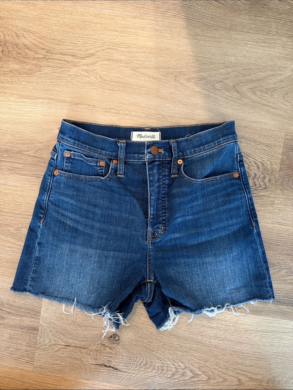 Madewell Dark Blue High-Rise Cutoff Denim Shorts